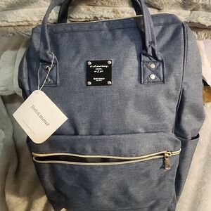 Beba Amour Denim Blue Backpack Tote with Gold Hardware